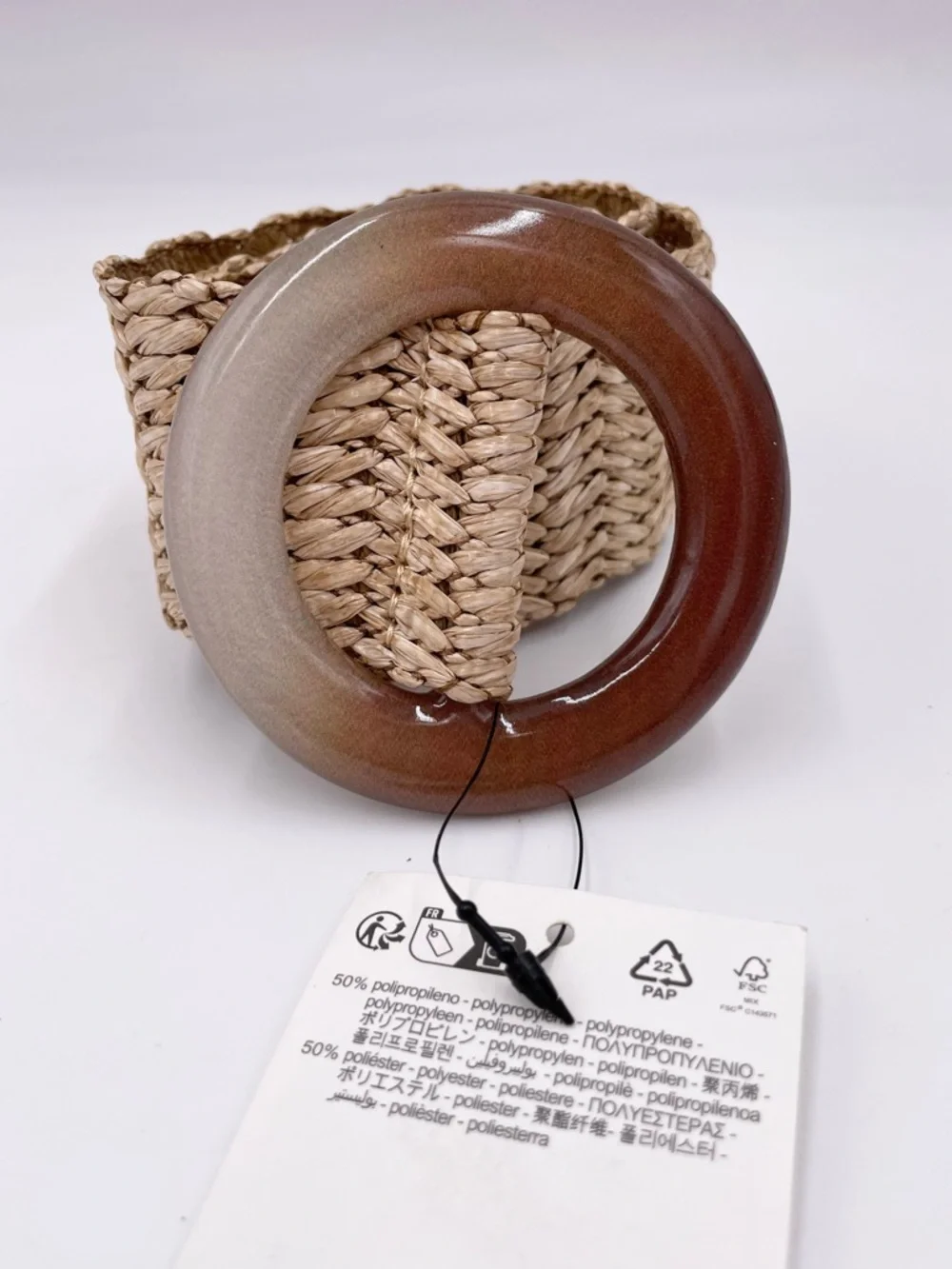 NEW Zara Woven Raffia Belt Ombre Resin Buckle Stretchy Bohemian Festival Indie